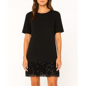 Kate Spade Sequin Fringe Hem Short Sleeve Dress in Black Size Small